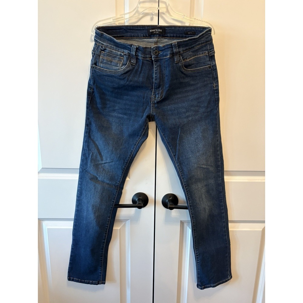 Kenneth Cole Mens Stretch Slim Fit Jeans Medium Wash Blue 32x32
